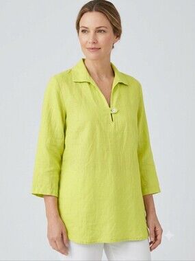 Hot Cotton Linen Blend V-Neck Tunic Top XL Relaxed Fit Boho Lagenlook